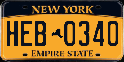 NY license plate HEB0340