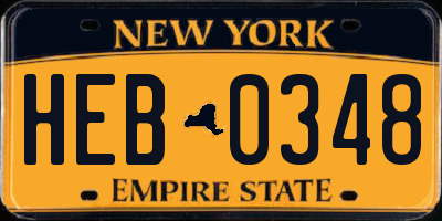 NY license plate HEB0348