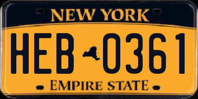 NY license plate HEB0361
