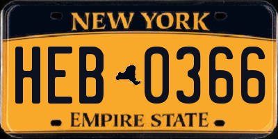 NY license plate HEB0366