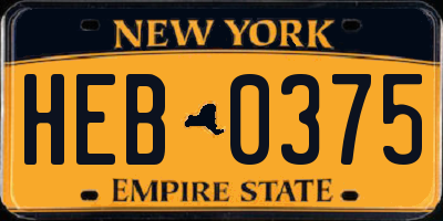 NY license plate HEB0375