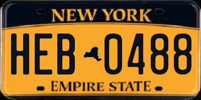 NY license plate HEB0488