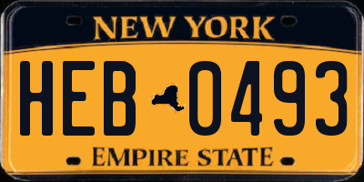 NY license plate HEB0493