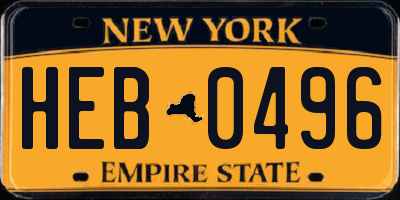 NY license plate HEB0496
