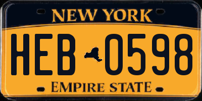 NY license plate HEB0598