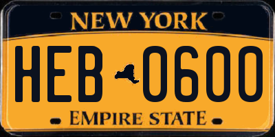 NY license plate HEB0600