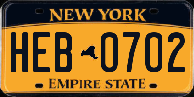 NY license plate HEB0702