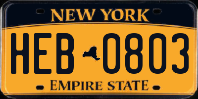 NY license plate HEB0803
