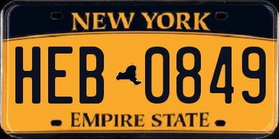 NY license plate HEB0849