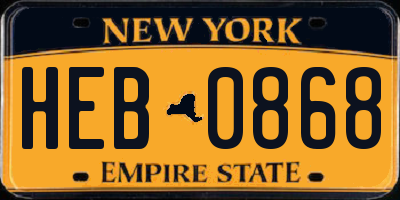 NY license plate HEB0868