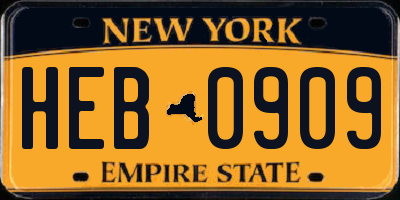 NY license plate HEB0909