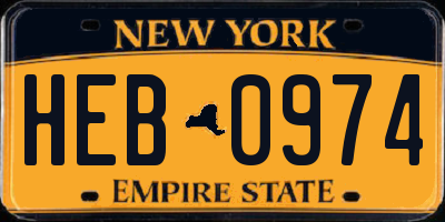 NY license plate HEB0974