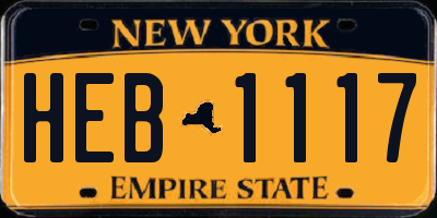 NY license plate HEB1117