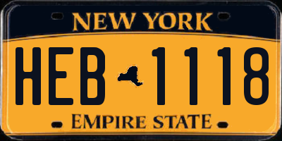 NY license plate HEB1118