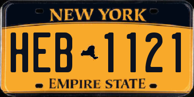 NY license plate HEB1121
