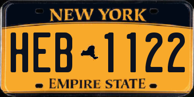 NY license plate HEB1122