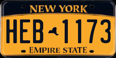 NY license plate HEB1173