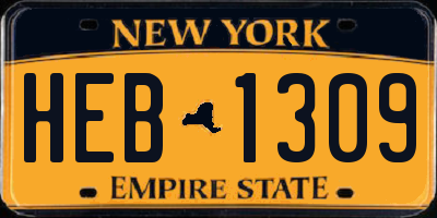 NY license plate HEB1309