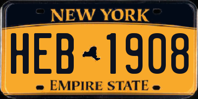 NY license plate HEB1908