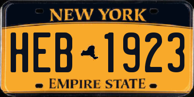 NY license plate HEB1923