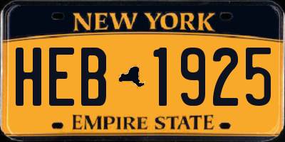 NY license plate HEB1925