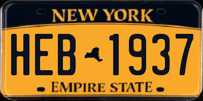 NY license plate HEB1937