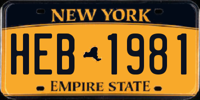 NY license plate HEB1981
