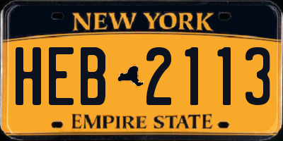 NY license plate HEB2113
