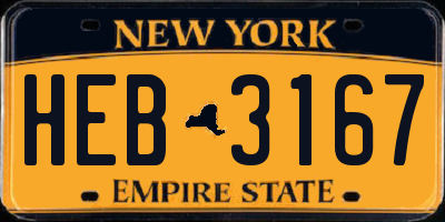 NY license plate HEB3167