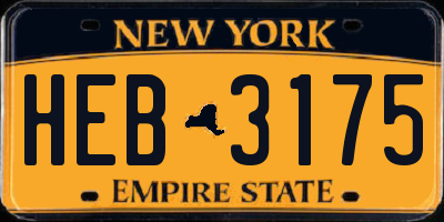 NY license plate HEB3175