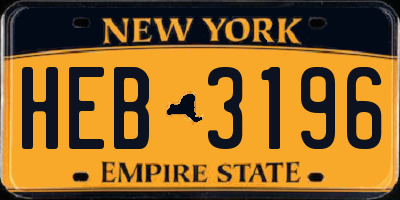 NY license plate HEB3196
