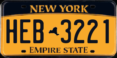 NY license plate HEB3221