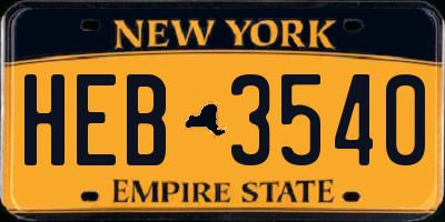 NY license plate HEB3540