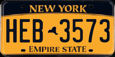 NY license plate HEB3573