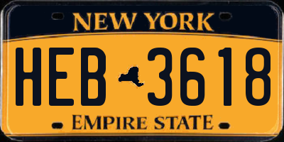 NY license plate HEB3618