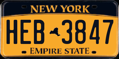 NY license plate HEB3847