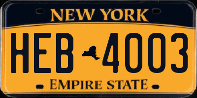 NY license plate HEB4003