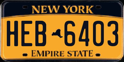 NY license plate HEB6403