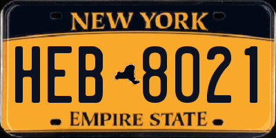 NY license plate HEB8021