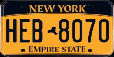 NY license plate HEB8070