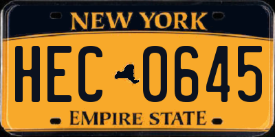 NY license plate HEC0645