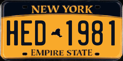 NY license plate HED1981