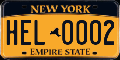 NY license plate HEL0002