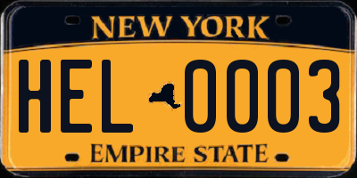 NY license plate HEL0003