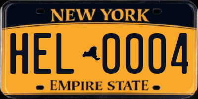 NY license plate HEL0004