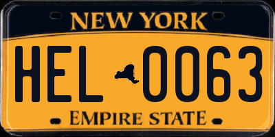 NY license plate HEL0063