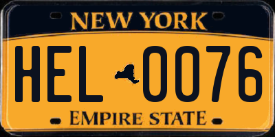 NY license plate HEL0076