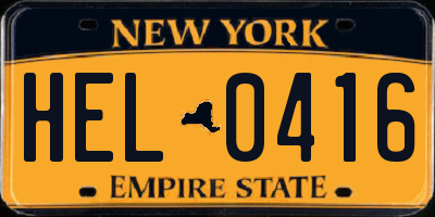 NY license plate HEL0416