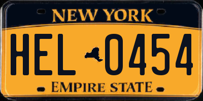 NY license plate HEL0454