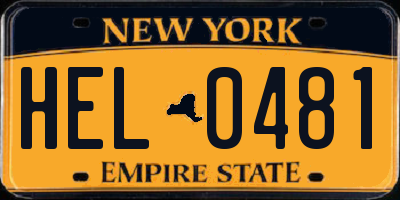 NY license plate HEL0481